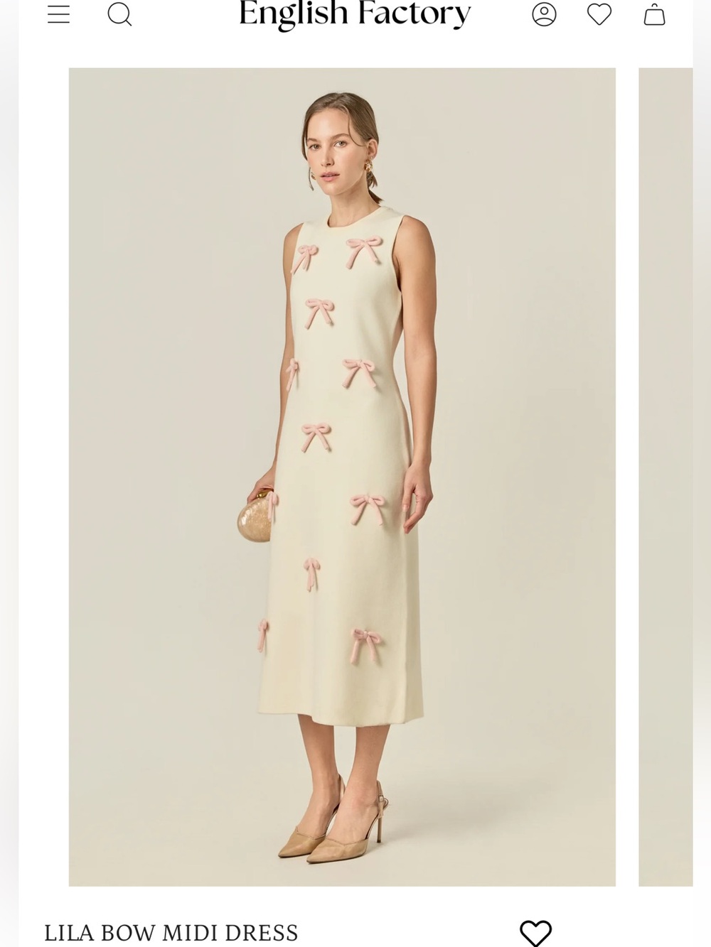 English Factory Cream Midi Dress with Pink Bows